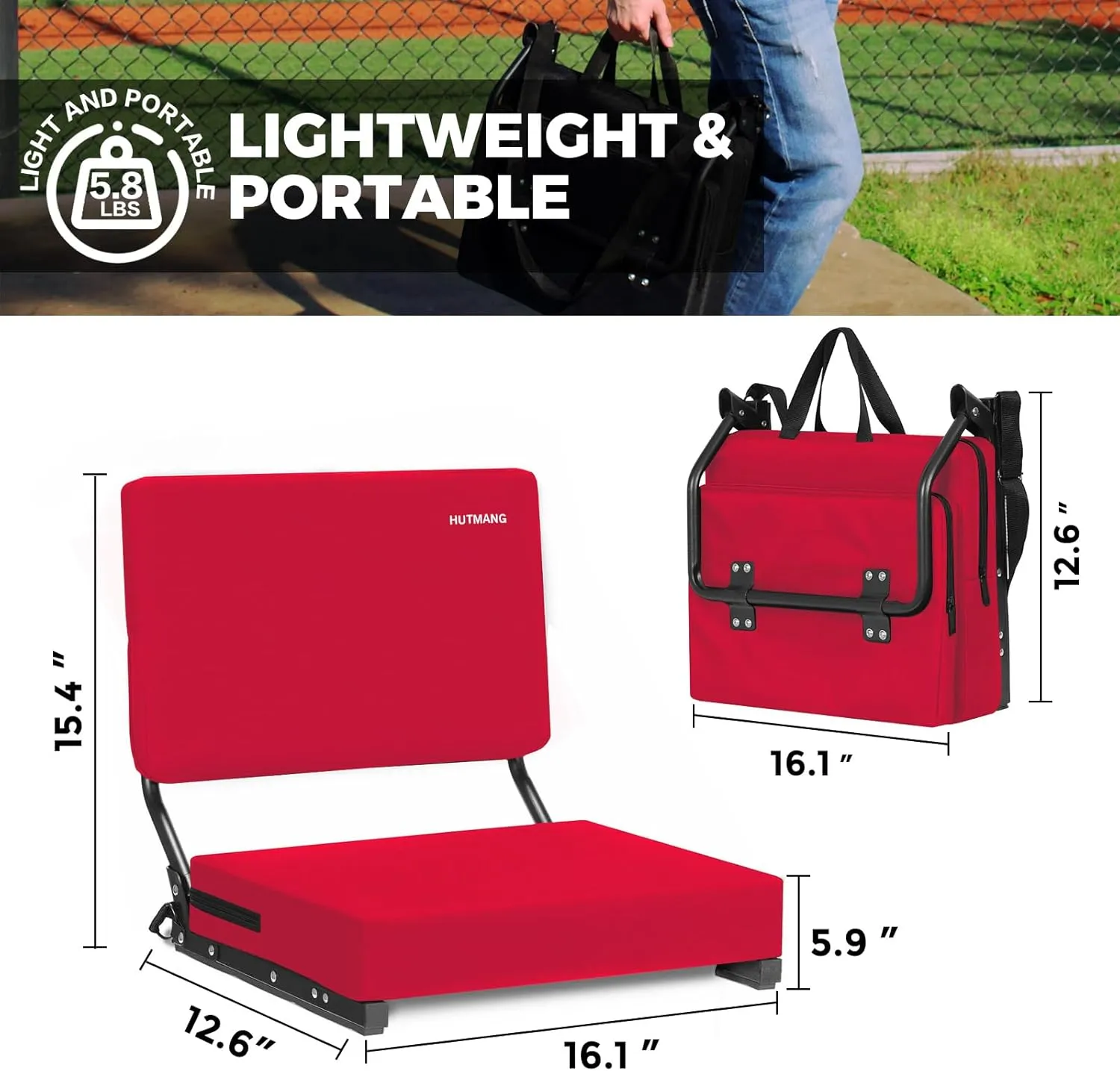 Stadium Seats for Bleachers with Back Support,Stadium Seating for Bleachers with Comfy Padded Active Foam Backs,Portable Folding Stadium Chair with Shoulder Strap,Bleacher Chairs with Back