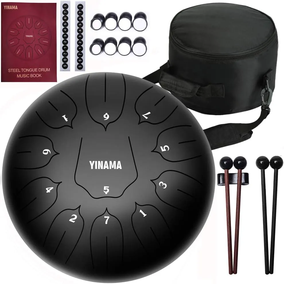 Steel Tongue Drum Percussion Instrument 11 Notes 10 inches Black