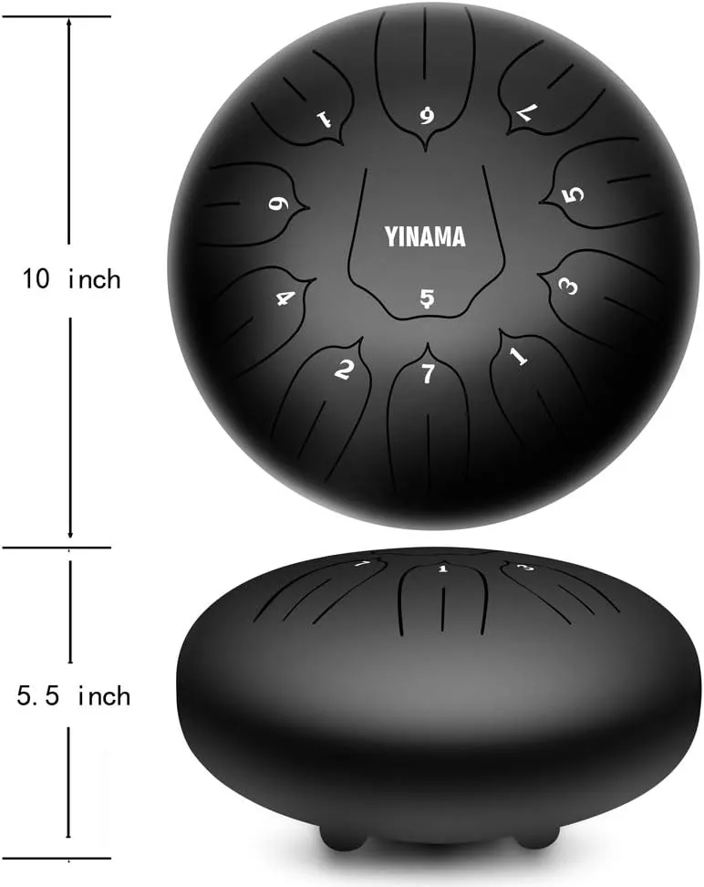 Steel Tongue Drum Percussion Instrument 11 Notes 10 inches Black