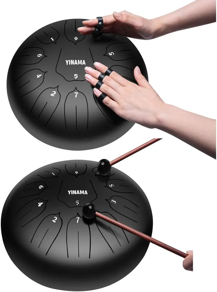 Steel Tongue Drum Percussion Instrument 11 Notes 10 inches Black