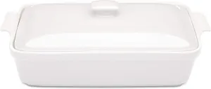 Stoneware Casserole Dish Bakeware Set with Lid, Covered Rectangular Dinnerware, Extra Large 4.23 Quart, 13 by 9 Inch, Bianco [White]