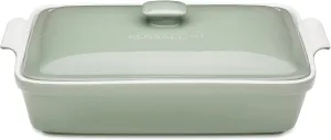 Stoneware Casserole Dish Bakeware Set with Lid, Covered Rectangular Dinnerware, Extra Large 4.23 Quart, 13 by 9 Inch, Verde Salvia [Sage Green]