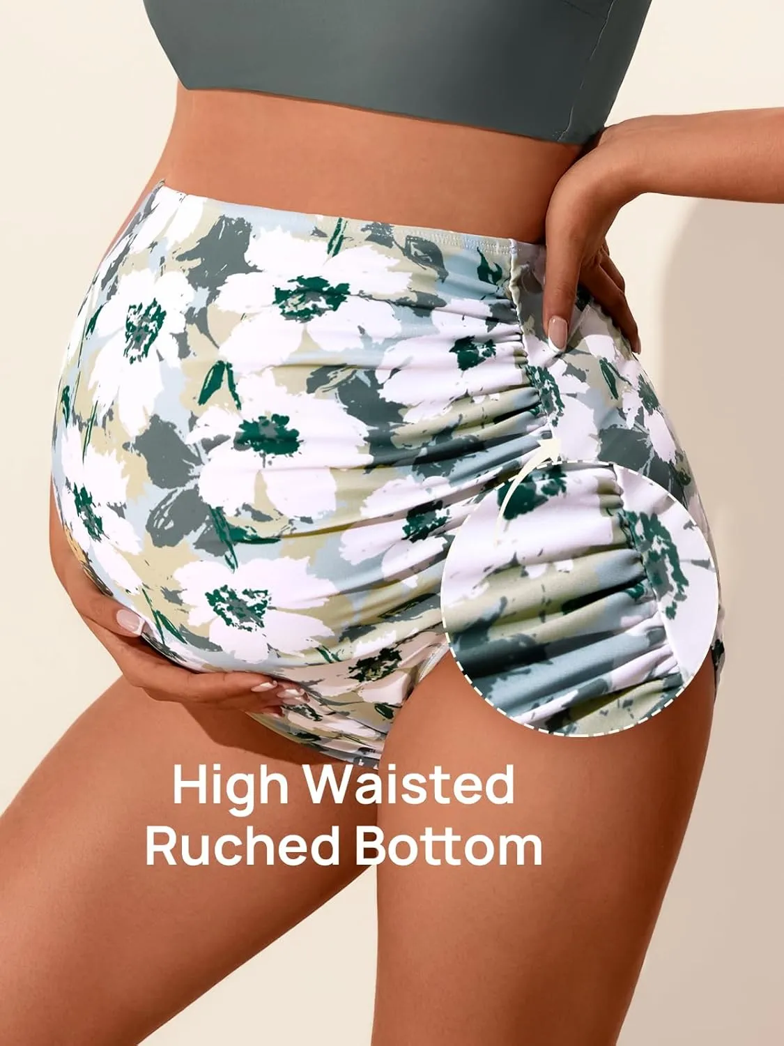 Summer Mae Ribbed Maternity Bikini Swimsuit for Women High Waisted Two-Piece Bathing Suit Crop Top Pregnancy Swimwear