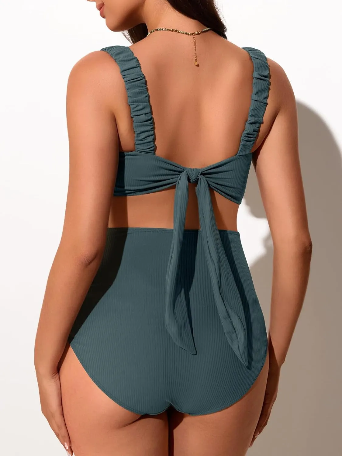 Summer Mae Ribbed Maternity Bikini Swimsuit for Women High Waisted Two-Piece Bathing Suit Crop Top Pregnancy Swimwear