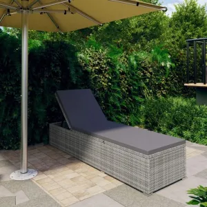 Sun Lounger with Cushion Poly Rattan Grayoutdoor Lounge Chairs Camping Chairs Tanning Chair Recliner chairSuitable for Gardens, courtyards