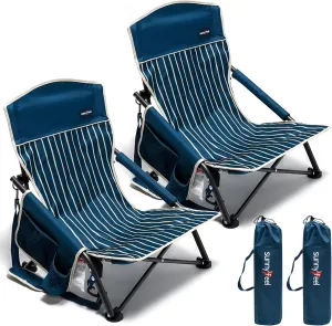 SUNNYFEEL Folding Low Camping Beach Chair 2 Pack, Portable Backpacking Chairs with Cup Holder,Carry Bag Compact & Heavy Duty for Adults 300 LBS for Outdoor Picnic Fishing Sand Lawn