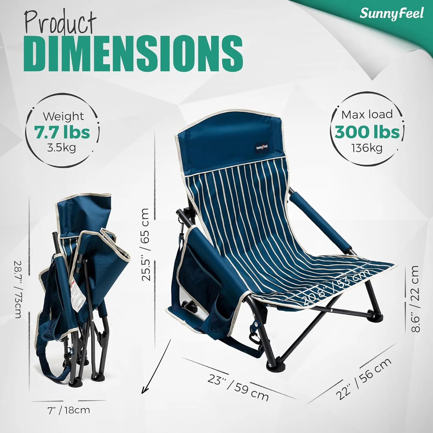 SUNNYFEEL Folding Low Camping Beach Chair 2 Pack, Portable Backpacking Chairs with Cup Holder,Carry Bag Compact & Heavy Duty for Adults 300 LBS for Outdoor Picnic Fishing Sand Lawn