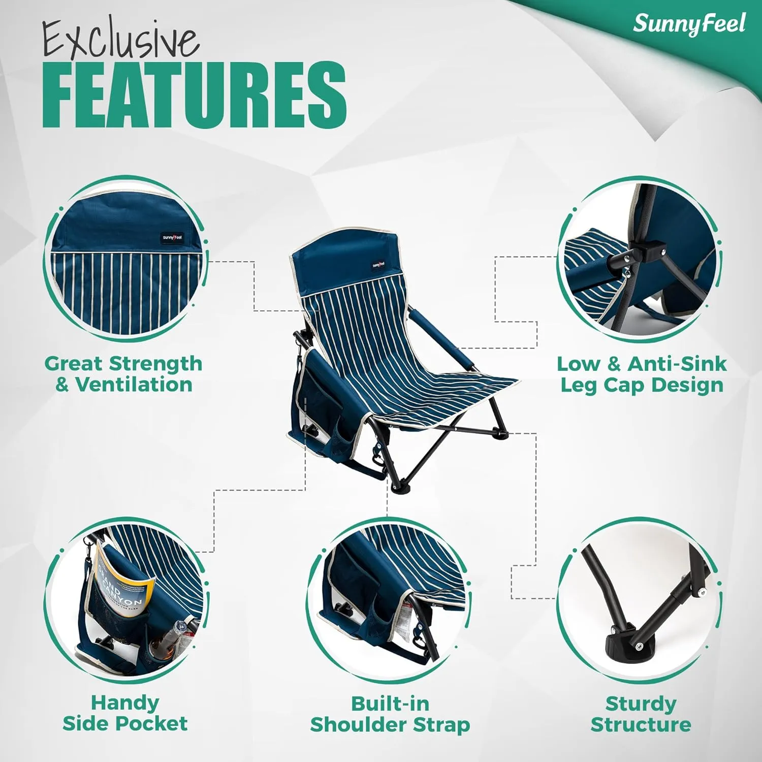 SUNNYFEEL Folding Low Camping Beach Chair 2 Pack, Portable Backpacking Chairs with Cup Holder,Carry Bag Compact & Heavy Duty for Adults 300 LBS for Outdoor Picnic Fishing Sand Lawn