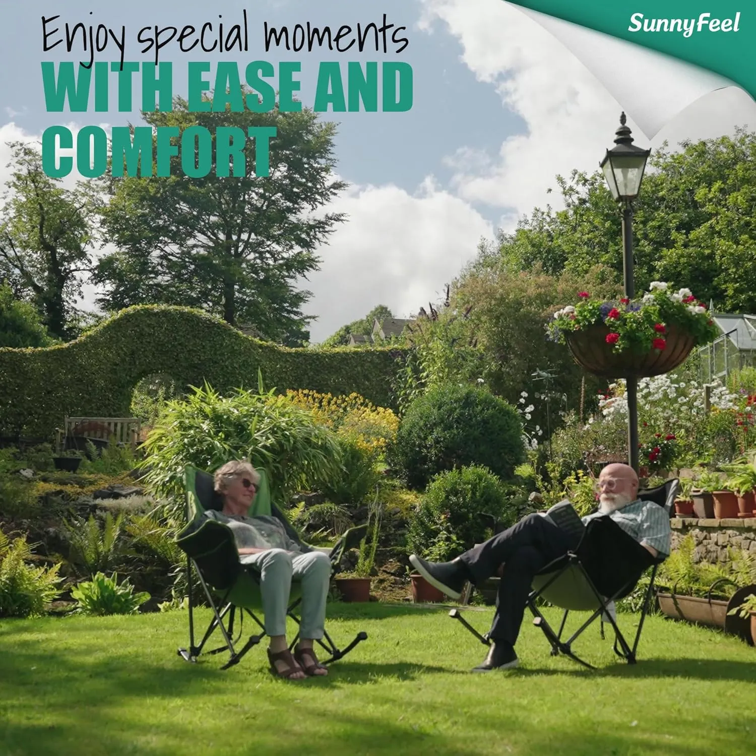 SUNNYFEEL Rocking Camping Chair 2 Pack, Luxury Padded Recliner, Oversized Folding Lawn Chair with Pocket, Heavy Duty for Outdoor/Picnic/Lounge/Patio, Portable Camp Rocker Chairs with Carry Bag