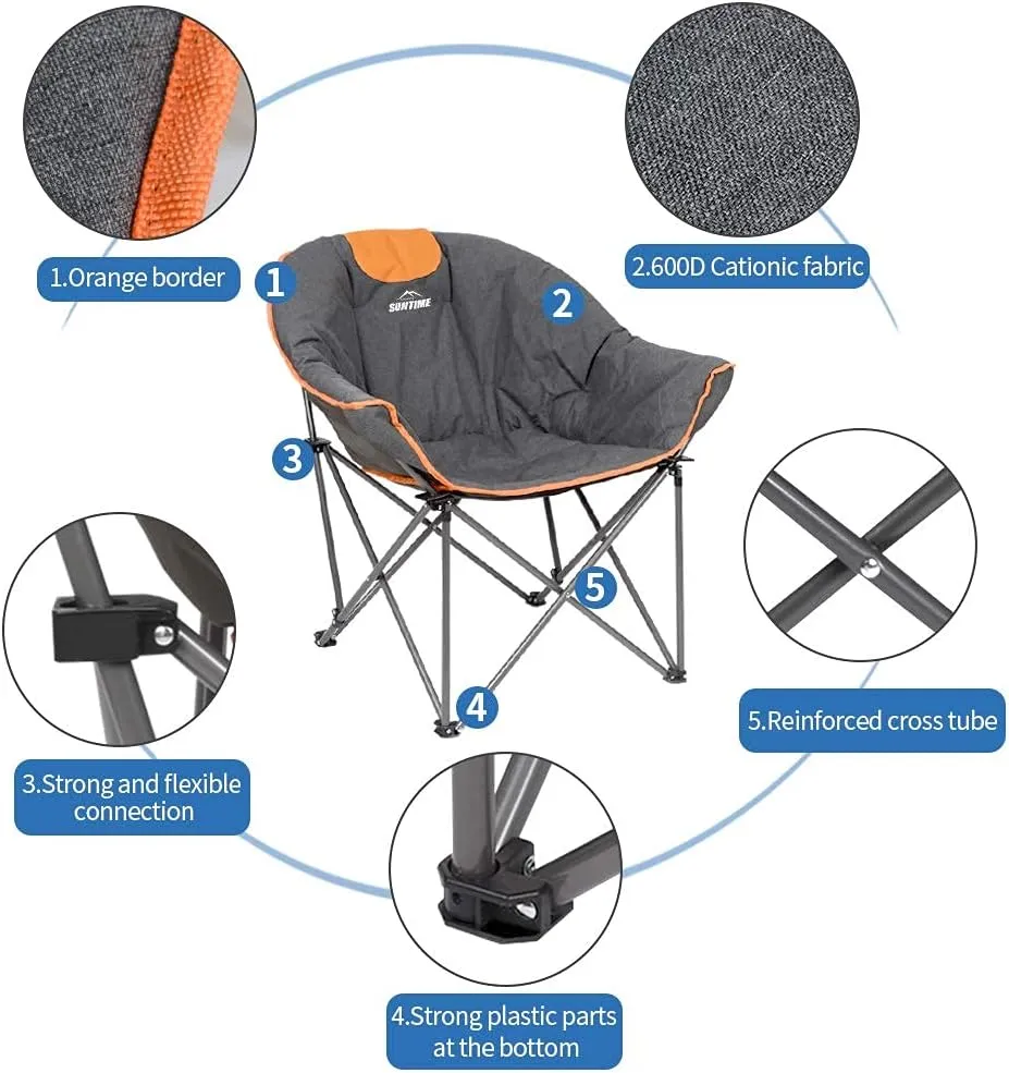 Suntime Sofa Chair, Oversize Padded Moon Leisure Portable Stable Comfortable Folding Chair for Camping, Hiking, Carry Bag(2 Pack)