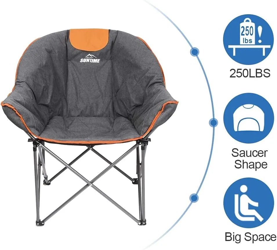 Suntime Sofa Chair, Oversize Padded Moon Leisure Portable Stable Comfortable Folding Chair for Camping, Hiking, Carry Bag(2 Pack)