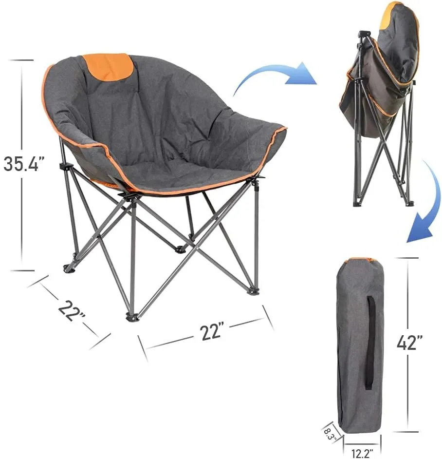 Suntime Sofa Chair, Oversize Padded Moon Leisure Portable Stable Comfortable Folding Chair for Camping, Hiking, Carry Bag(2 Pack)