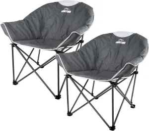 Suntime Sofa Chair, Oversize Padded Moon Leisure Portable Stable Comfortable Folding Chair for Camping, Hiking, Carry Bag(Grey 2 Pack)
