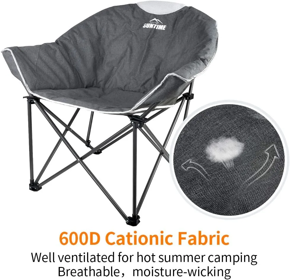 Suntime Sofa Chair, Oversize Padded Moon Leisure Portable Stable Comfortable Folding Chair for Camping, Hiking, Carry Bag(Grey 2 Pack)