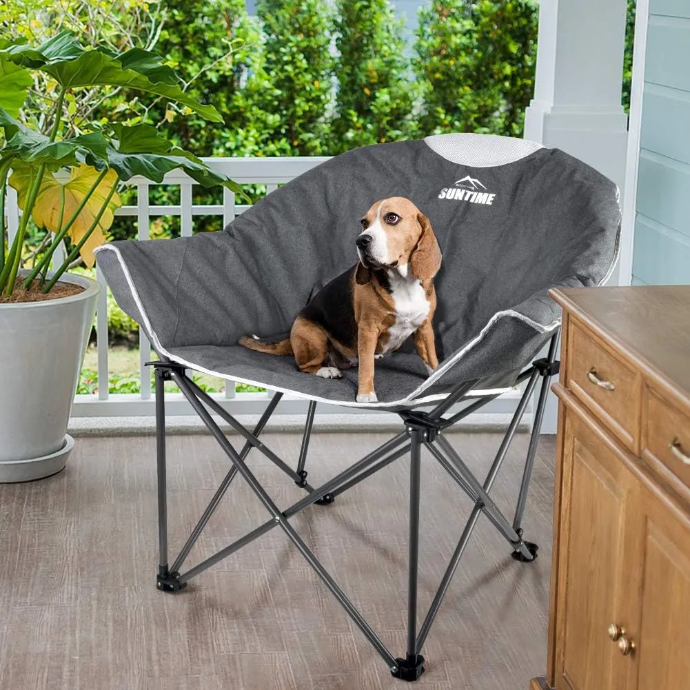Suntime Sofa Chair, Oversize Padded Moon Leisure Portable Stable Comfortable Folding Chair for Camping, Hiking, Carry Bag(Grey 2 Pack)