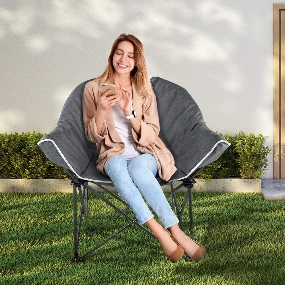 Suntime Sofa Chair, Oversize Padded Moon Leisure Portable Stable Comfortable Folding Chair for Camping, Hiking, Carry Bag(Grey 2 Pack)