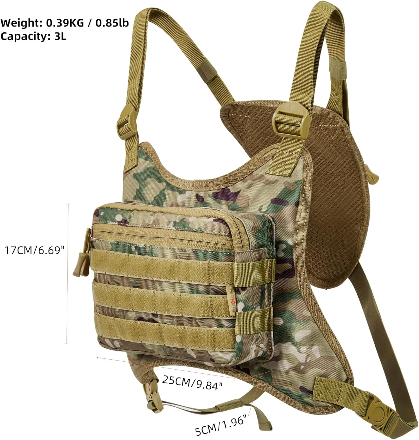 Tactical Chest Bag Military Molle Vest Pack Rig Front Body Edc Running Water Resistant Carrying Pouch for Men Women 3L