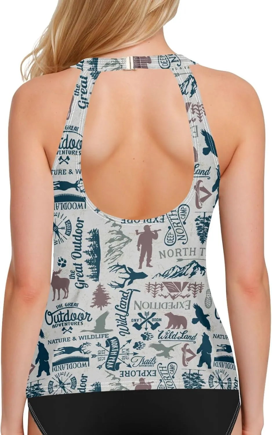Tankini Swimsuits for Women Mountain Bear Eagle Elk Camping Theme Womens Bathing Suit Tops Padded Tummy Control Swim Tank Top