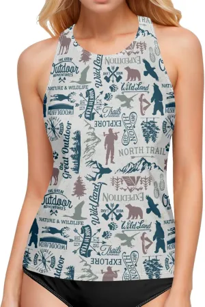 Tankini Swimsuits for Women Mountain Bear Eagle Elk Camping Theme Womens Bathing Suit Tops Padded Tummy Control Swim Tank Top