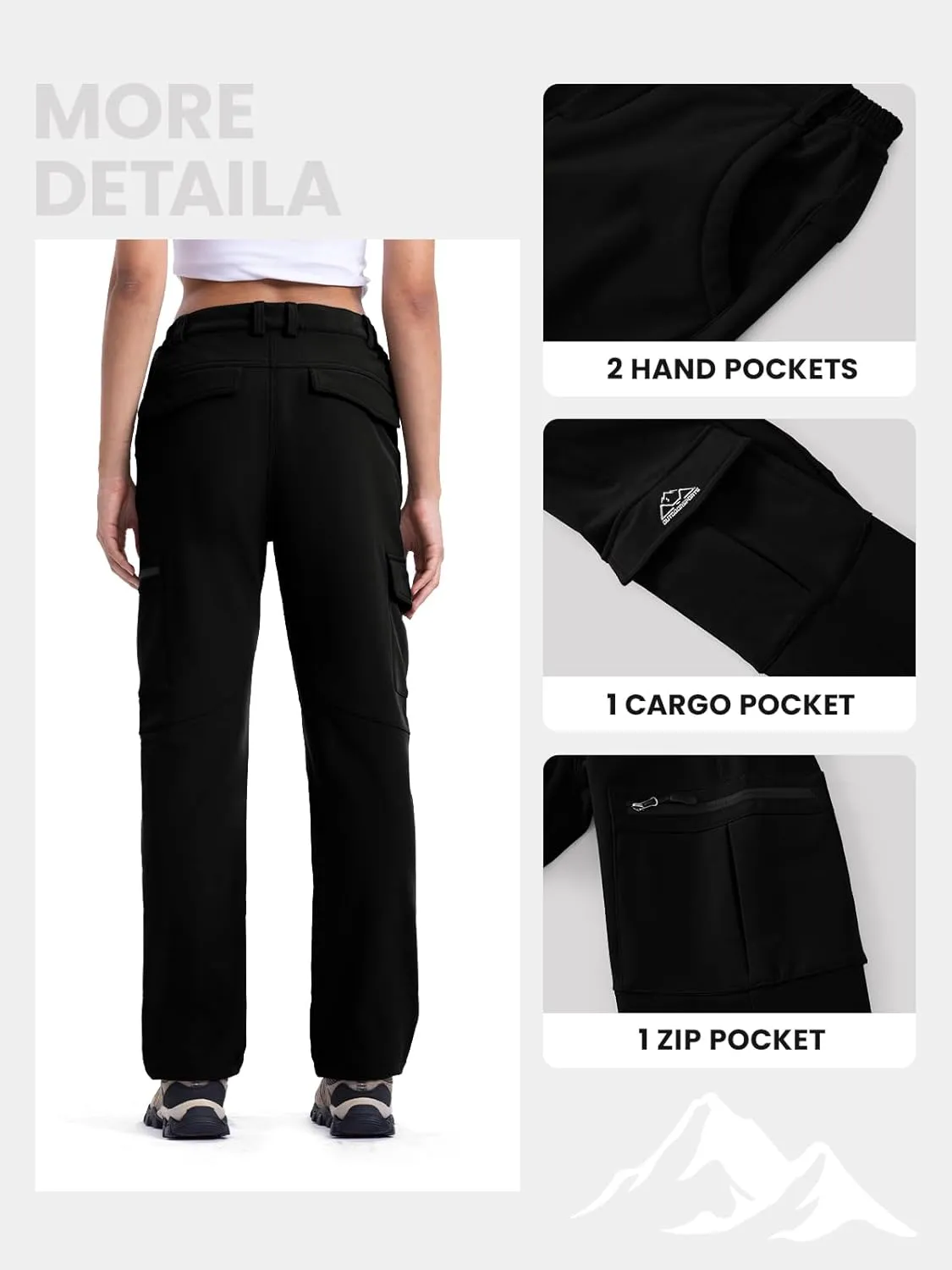 TBMPOY Women's Hiking Cargo Pants Outdoor Waterproof Windproof Softshell Fleece Snow Pants
