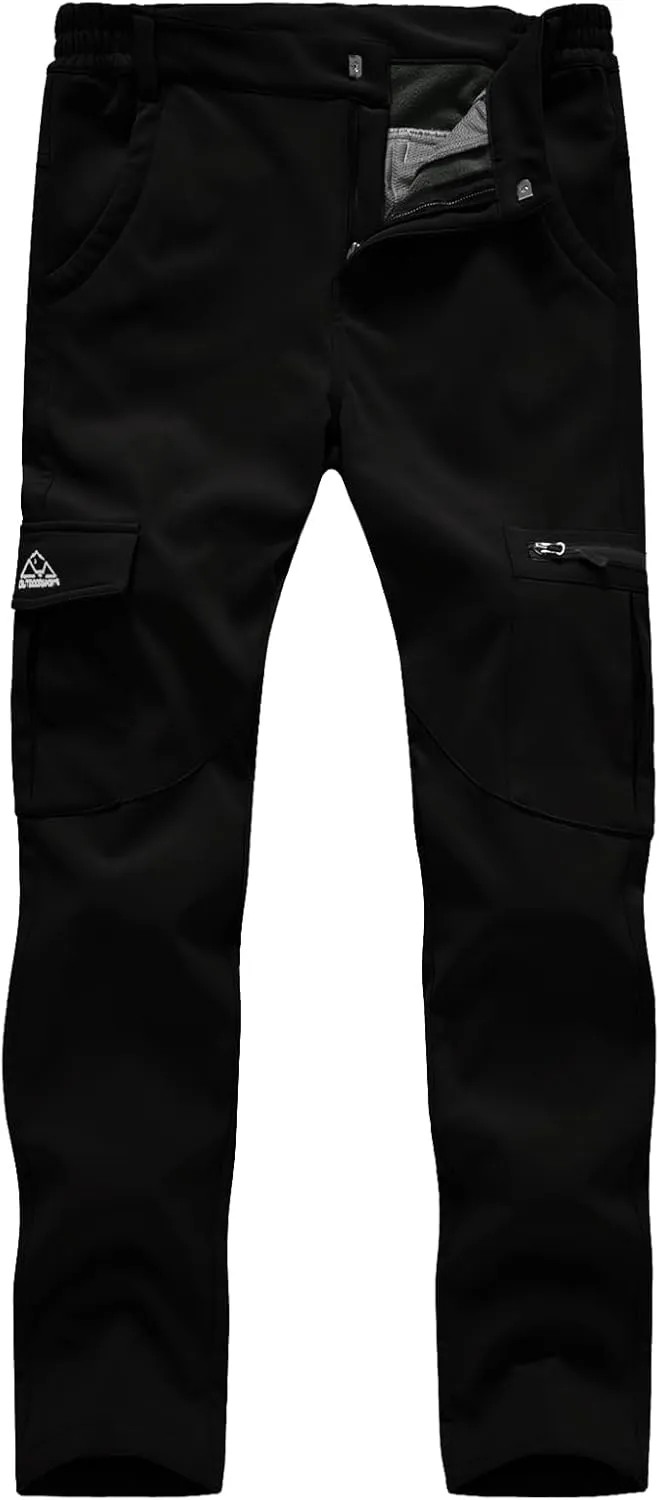 TBMPOY Women's Hiking Cargo Pants Outdoor Waterproof Windproof Softshell Fleece Snow Pants
