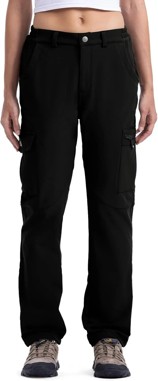 TBMPOY Women's Hiking Cargo Pants Outdoor Waterproof Windproof Softshell Fleece Snow Pants