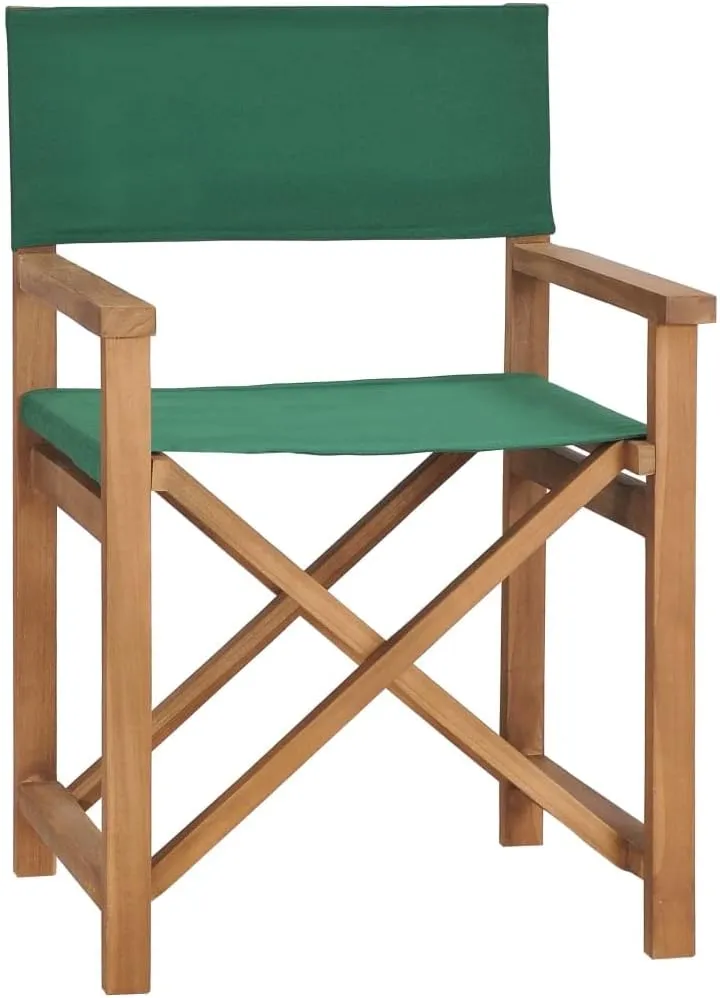 Teak Wood Director's Chair Green Foldable Outdoor Lounge Chair for Patio Beach Camping and Garden