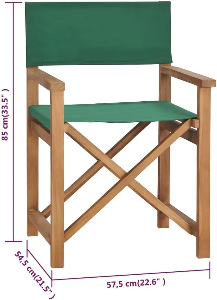 Teak Wood Director's Chair Green Foldable Outdoor Lounge Chair for Patio Beach Camping and Garden