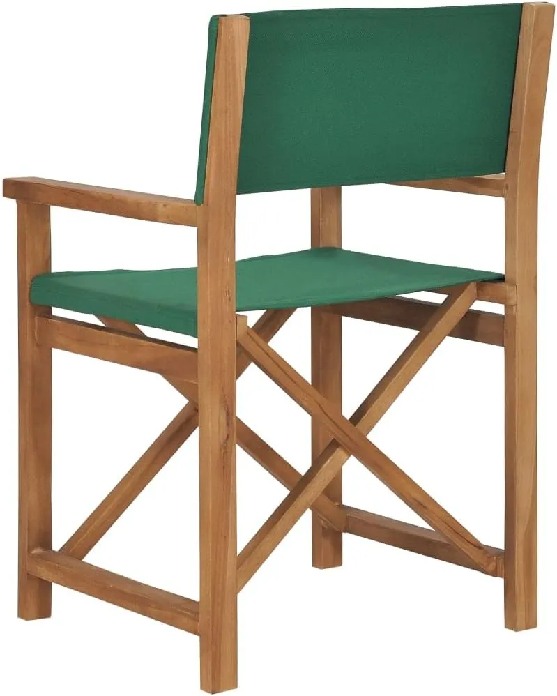 Teak Wood Director's Chair Green Foldable Outdoor Lounge Chair for Patio Beach Camping and Garden