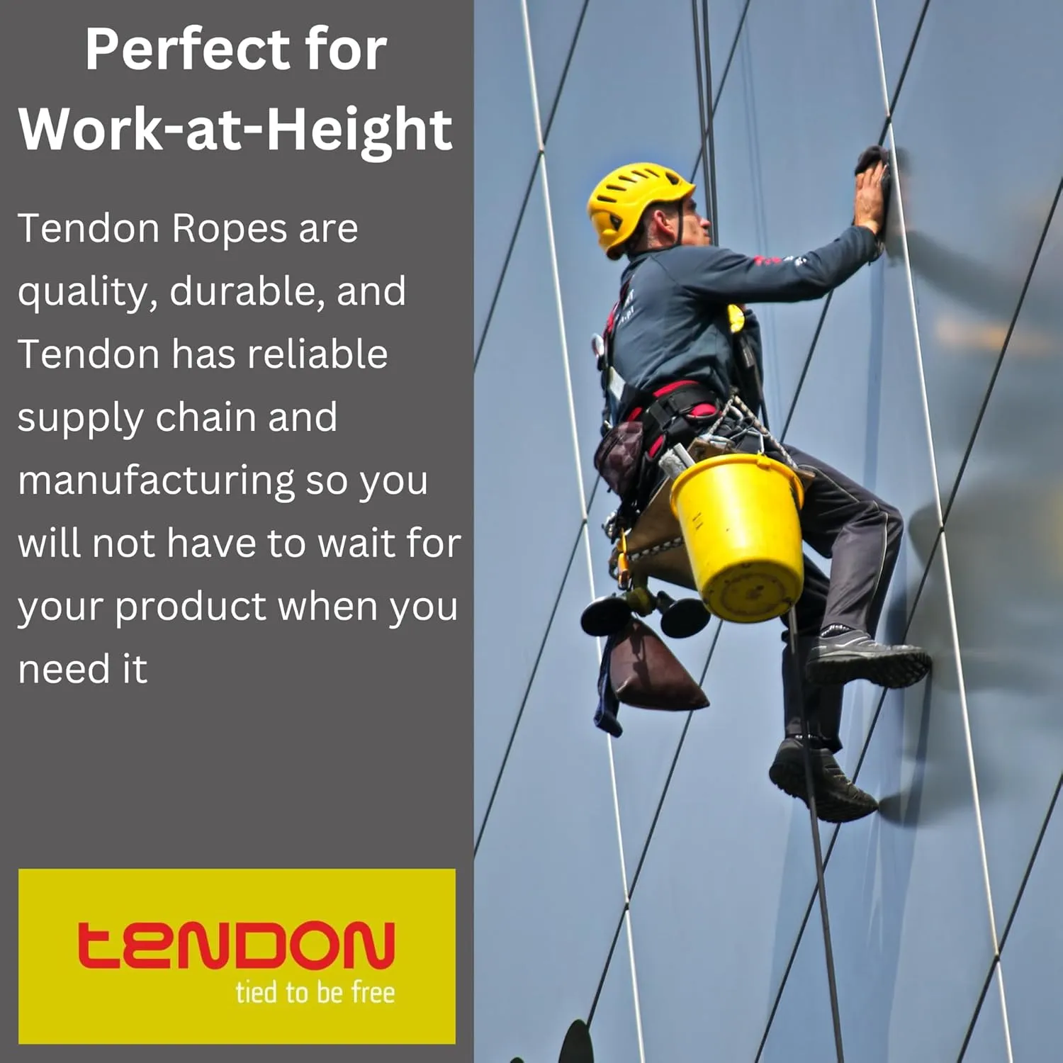 Tendon Static Rope - Excellent Rope with Low Elongation and High Static Strength - UIAA Certified - Great for Securing People or Loads Above Vertical Drops or Any Work at Height - 9mm x 70m, Red