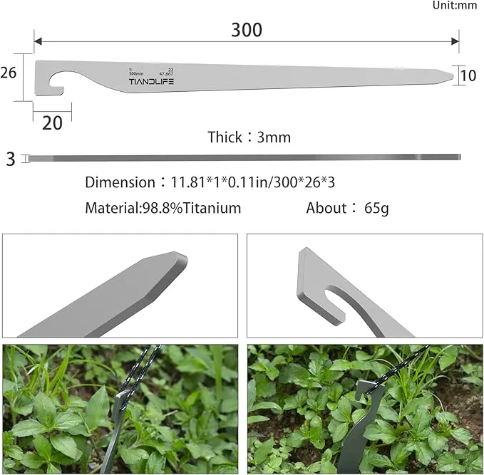 Tent Stakes,Titanium Tent Pegs, L 11.8in/30cm Heavy Duty Camping Stakes,Rustproof, Not Easy to Bend,Essential Tent Accessories for Camping, Rain Tarps, Hiking, Backpacking