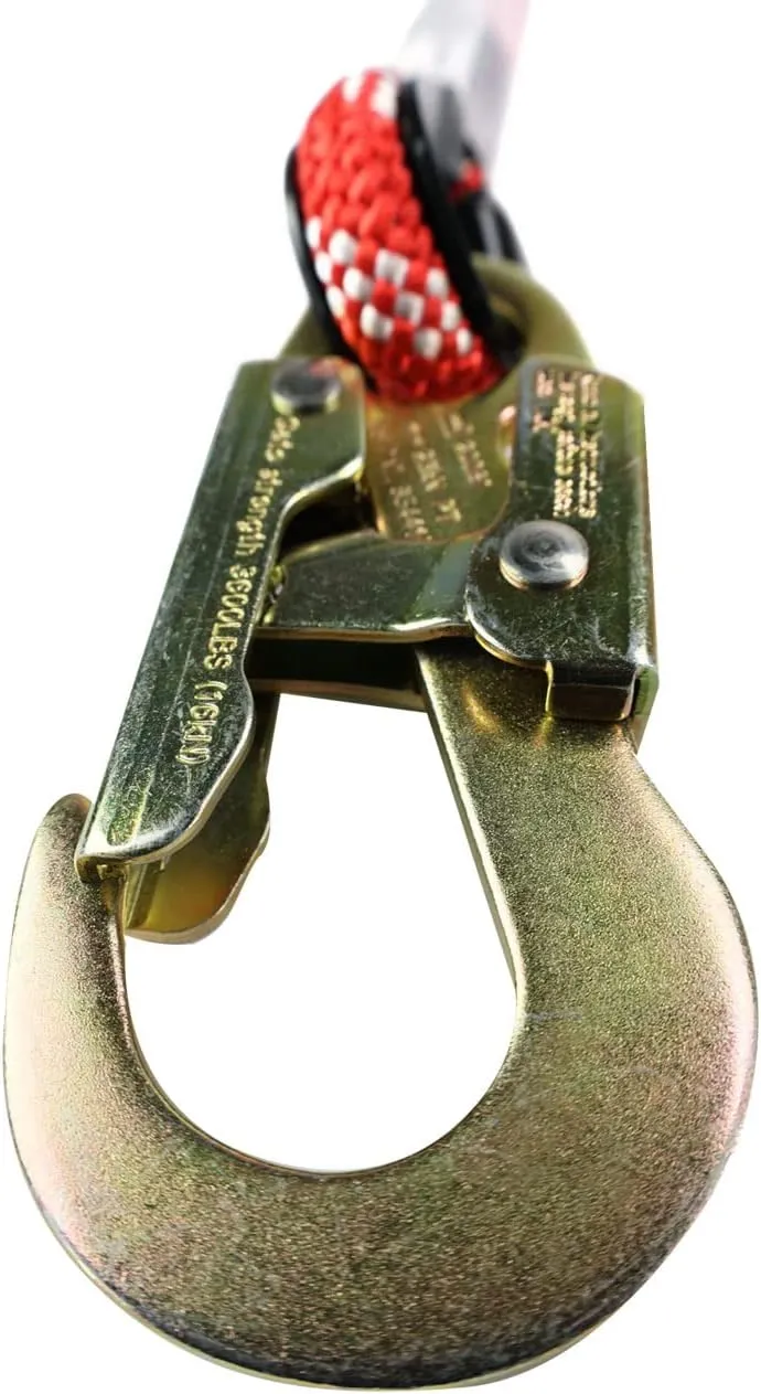 The Red-3 2-in-1 Prusik Positioning Lanyard for Climbing & Fall Protection - Static Kernmantle Rope 1/2 inch Diameter x 15 ft, 5,400 lb MBS - 2 Steel Safety Snap Swivels