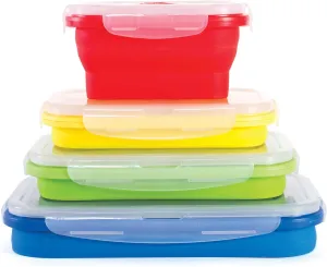 Thin Bins Collapsible Containers – Set of 4 Rectangle Silicone Food Storage Containers – BPA Free, Microwave, Dishwasher and Freezer Safe