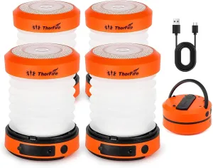THORFIRE Collapsible LED Camping Lantern Rechargeable, Portable Hand Crank Lantern Flashlight with 4 Light Modes for Power Outage, Hiking, Emergency, Fishing (4 Pack)
