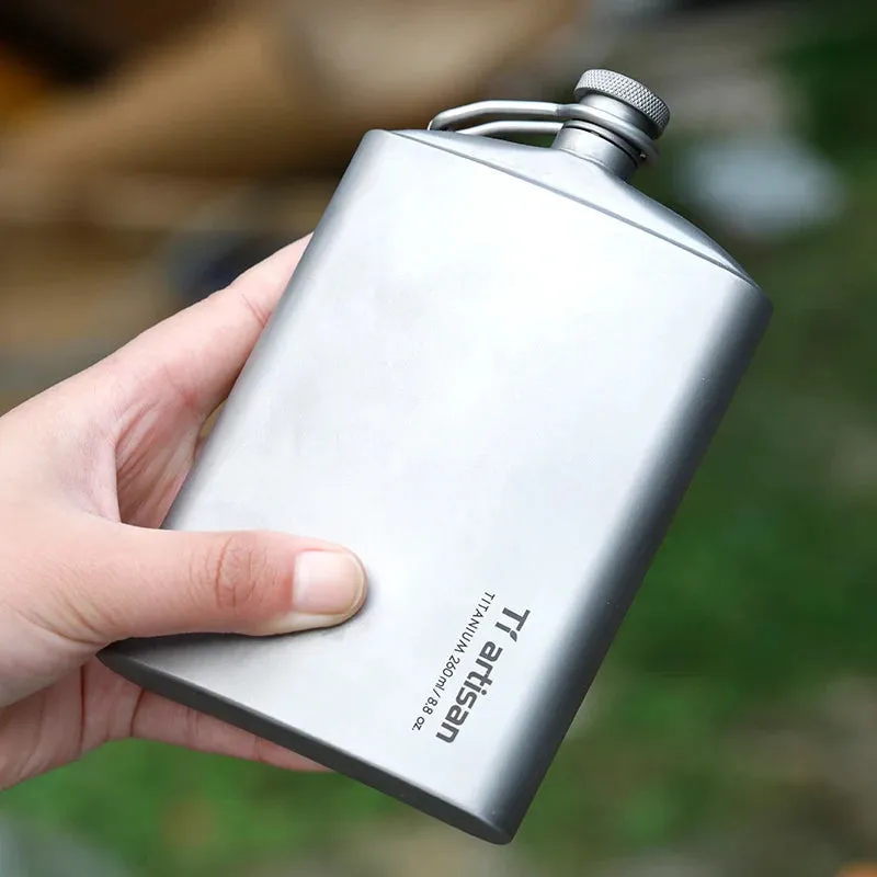 TIARTISAN 200ml/260ml Pure Titanium Hip Flask with Funnel for Outdoor Use