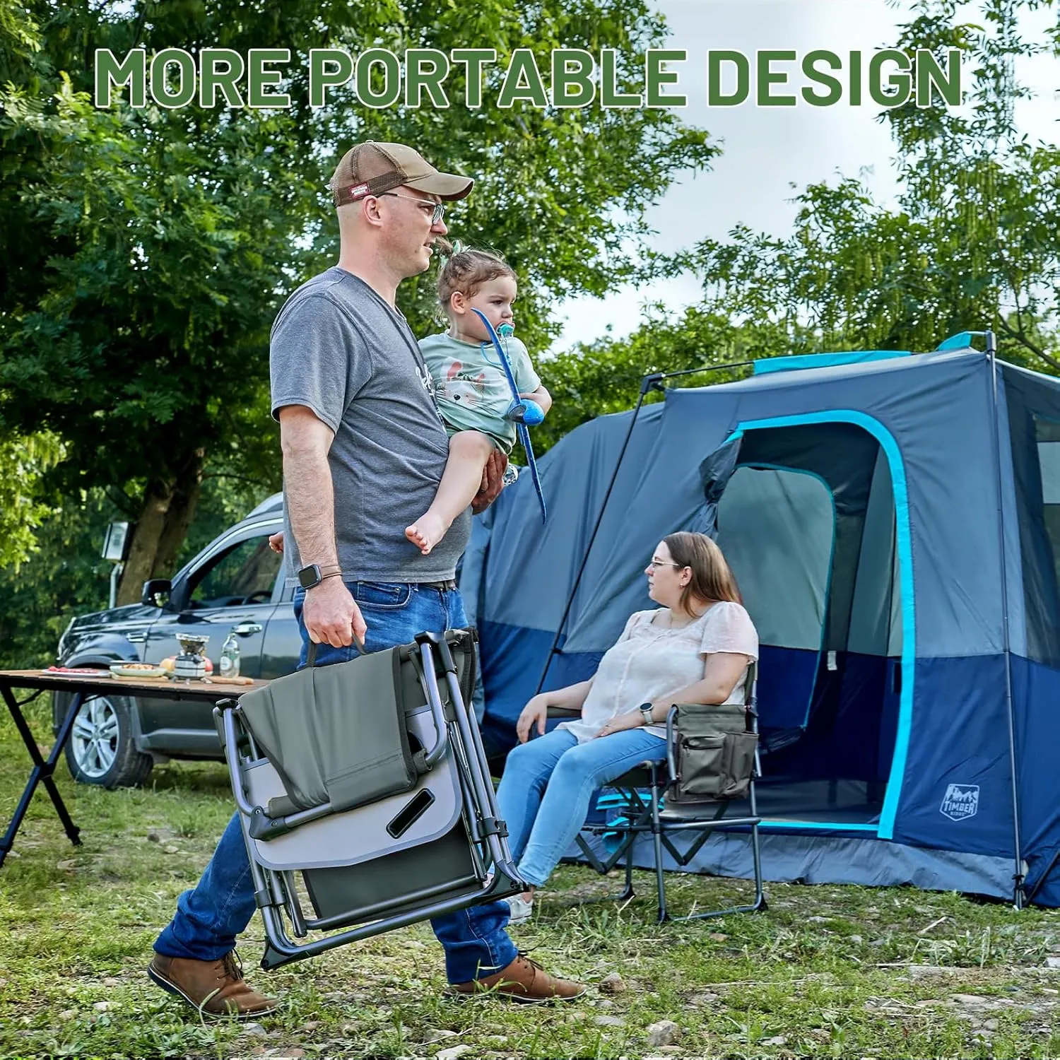 TIMBER RIDGE Aluminum Camping Directors Chair with Side Table Pocket, Portable Folding Chair, Heavy Duty Lawn Chair for Fishing Trip Picnic Concert Outdoor 400lbs, Grey 2 Pack