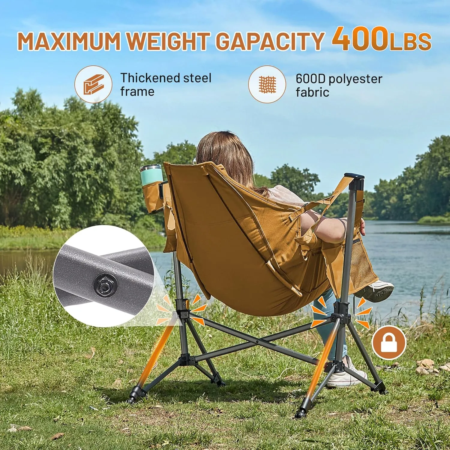 TIMBER RIDGE Hammock Camping Chair, Oversized Swinging Chair with Adjustable Back and Seat Height, Portable Folding Rocking Camping Chair for Outdoor Lawn, Backyard and Patio, Supports 400lbs