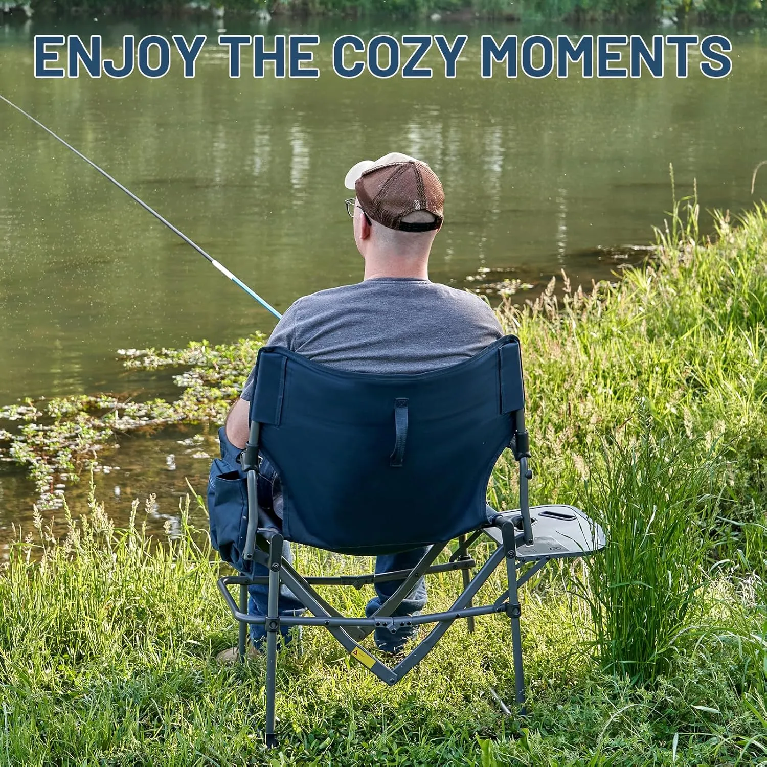 TIMBER RIDGE Heavy Duty Camping Chair with Compact Size, Portable Directors Chair with Side Table and Pocket for Camping, Lawn, Sports and Fishing, Supports Up to 400lbs, Navy