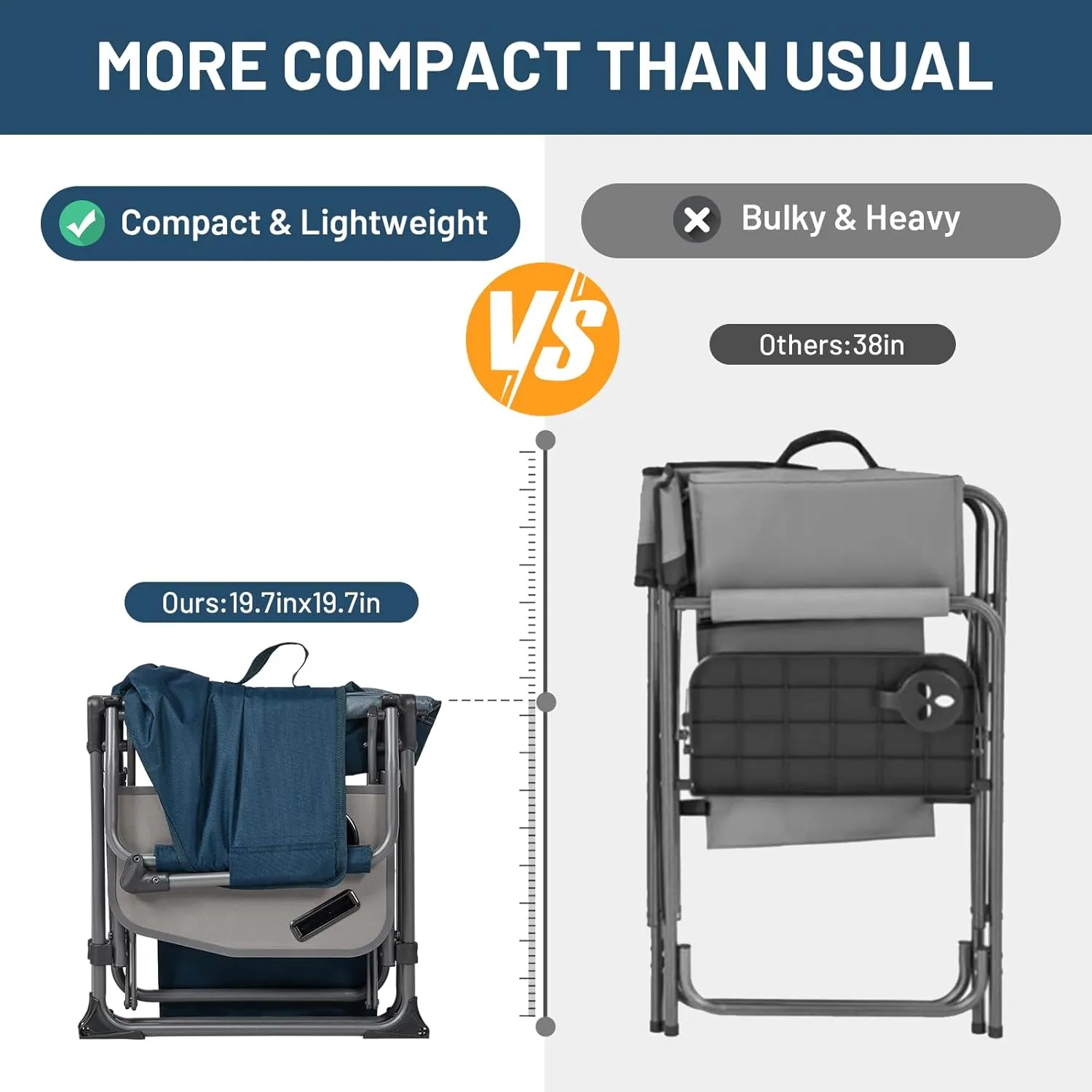 TIMBER RIDGE Heavy Duty Camping Chair with Compact Size, Portable Directors Chair with Side Table and Pocket for Camping, Lawn, Sports and Fishing, Supports Up to 400lbs, Navy