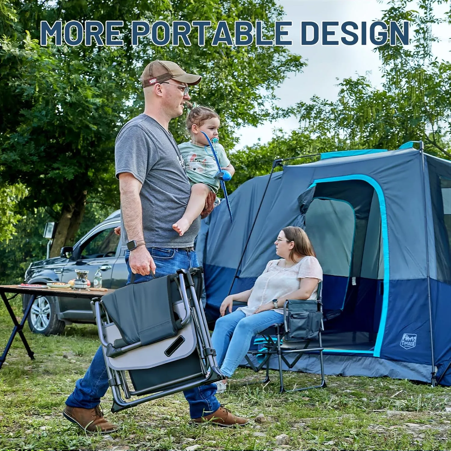 TIMBER RIDGE Heavy Duty Camping Chair with Compact Size, Portable Directors Chair with Side Table and Pocket for Camping, Lawn, Sports and Fishing, Supports Up to 400lbs, Navy