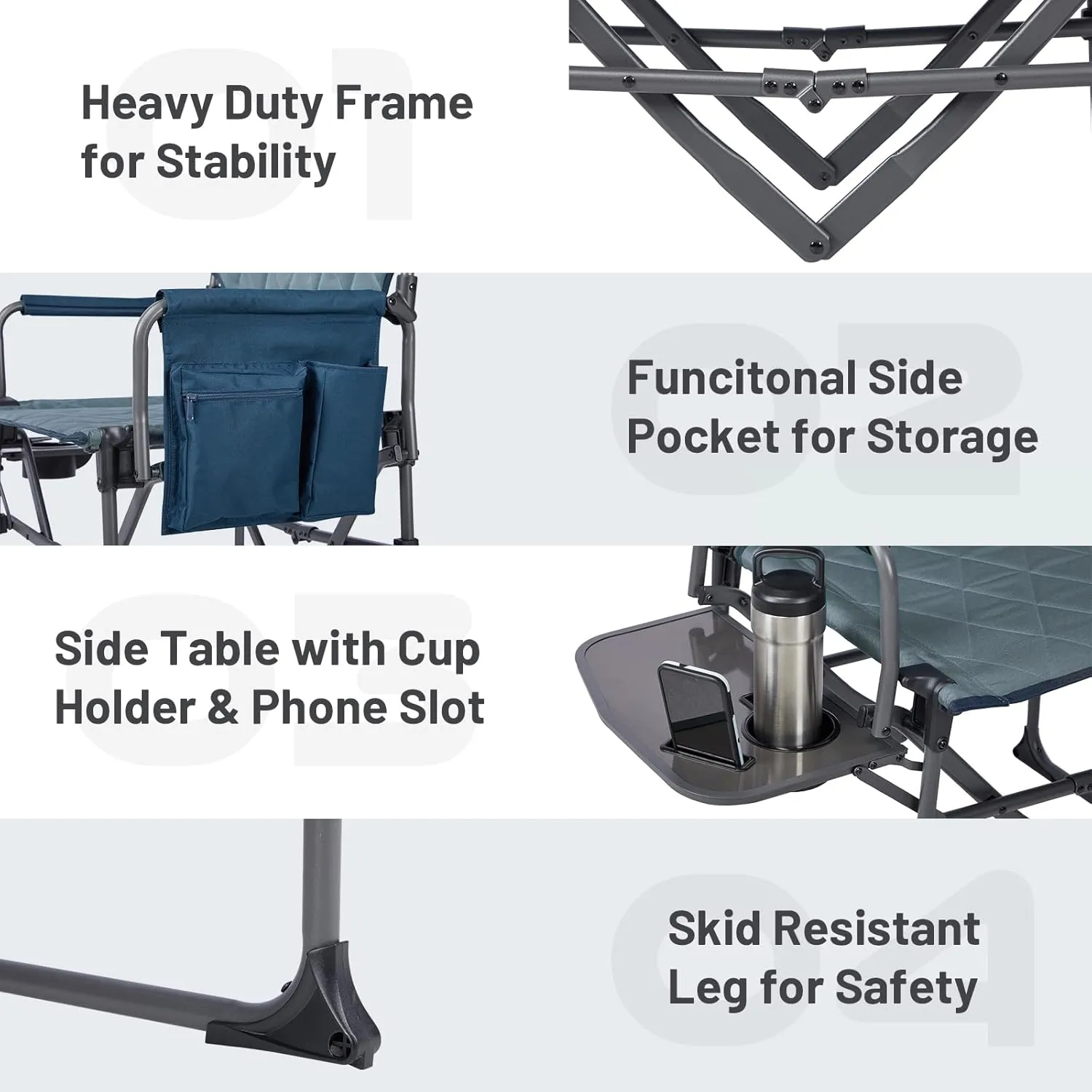 TIMBER RIDGE Heavy Duty Camping Chair with Compact Size, Portable Directors Chair with Side Table and Pocket for Camping, Lawn, Sports and Fishing, Supports Up to 400lbs, Navy
