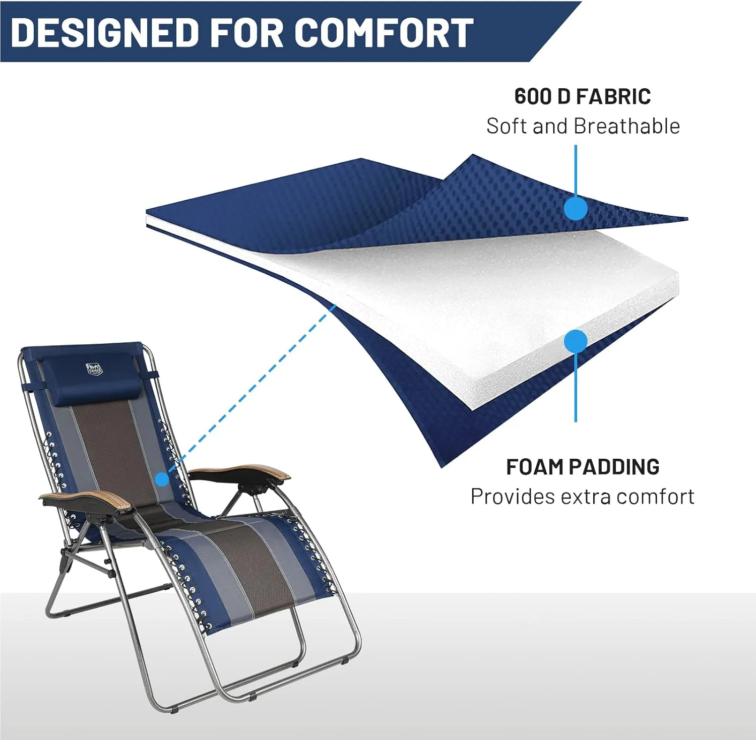 TIMBER RIDGE Oversized Zero Gravity Chair, Padded Reclining Lounge Chair with Adjustable Headrest & Cup Holder, Heavy Duty Support 350 lbs, Foldable for Camping, Lawn, Outdoor & Indoor