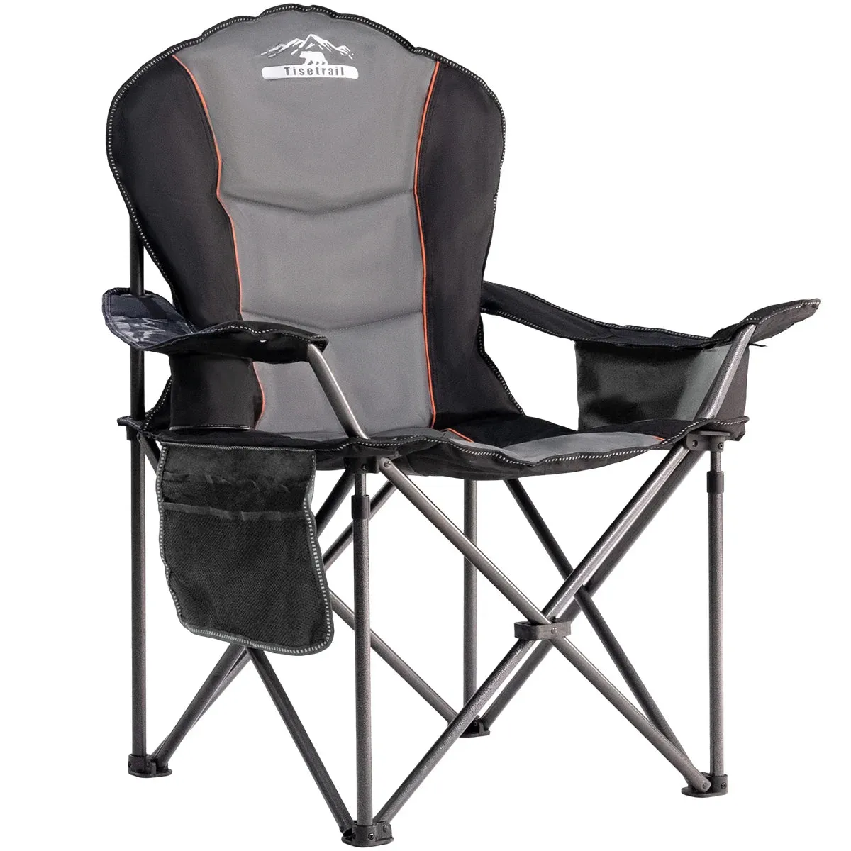 Tisetrail Oversized Camping Chair Folding Chair with Cooler Padded Outdoor Chairs Heavy Duty Support 500 LBS Black&Gray