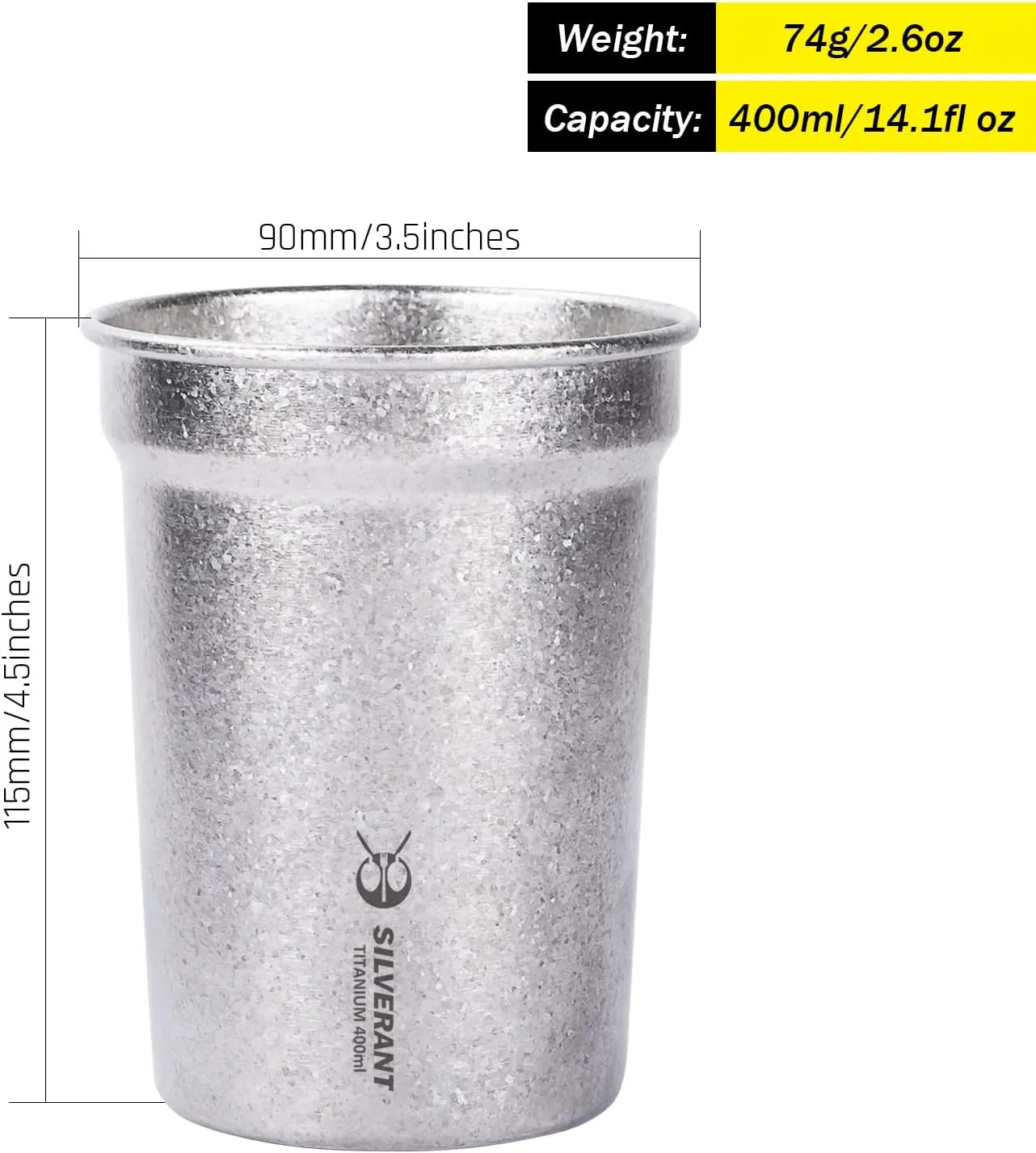 Titanium Beer Mug Cup 14fl oz/400ml Stackable Titanium Multi Cup, Tea Coffee Mug for Outdoors Camping Hiking Picnic Home Use - Crystallized Finish