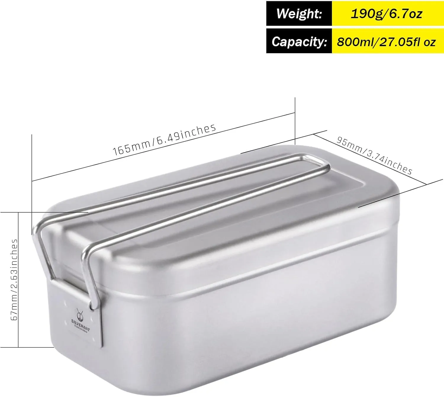 Titanium Bento Camping Lunch Box Mess Kit 800ml with Airtight Lid Seal and Cover Foldable Handle for Heating on Fire Camp Backpacking Container for Outdoor Camping Hiking Picnic Daily Use