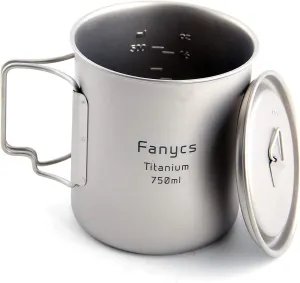 Titanium Cup Camping Mug Coffee Water Cup Foldable Handle Travel Hanging Pot with Lid 750ML by FANYCS (750ml cup)