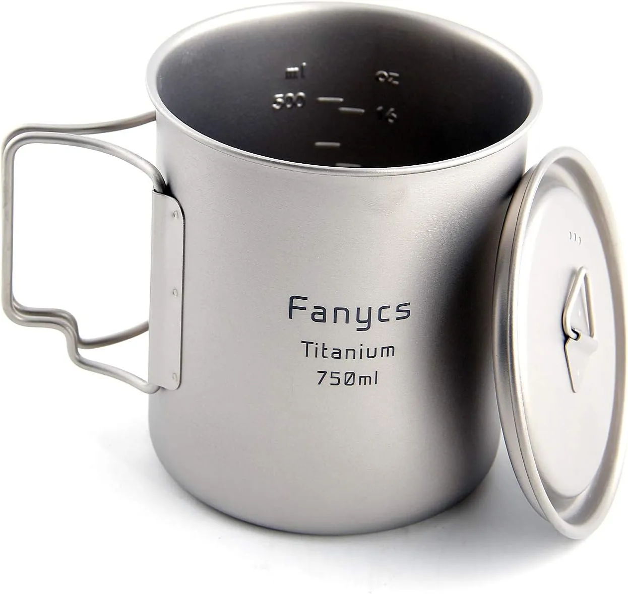 Titanium Cup Camping Mug Coffee Water Cup Foldable Handle Travel Hanging Pot with Lid 750ML by FANYCS (750ml cup)