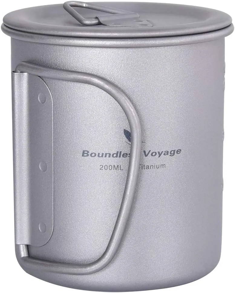 Titanium Cup Portable Camping Picnic Water Cup with Lid Outdoor Ultralight Camping Drinking Cup Mug Picnic Cutlery Cookware (Ti15141A/U)