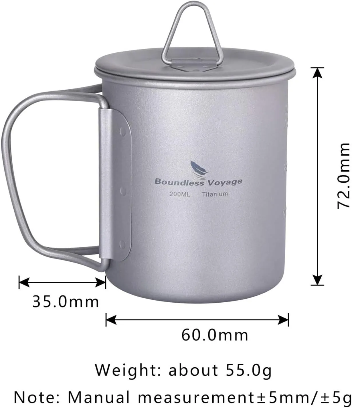 Titanium Cup Portable Camping Picnic Water Cup with Lid Outdoor Ultralight Camping Drinking Cup Mug Picnic Cutlery Cookware (Ti15141A/U)