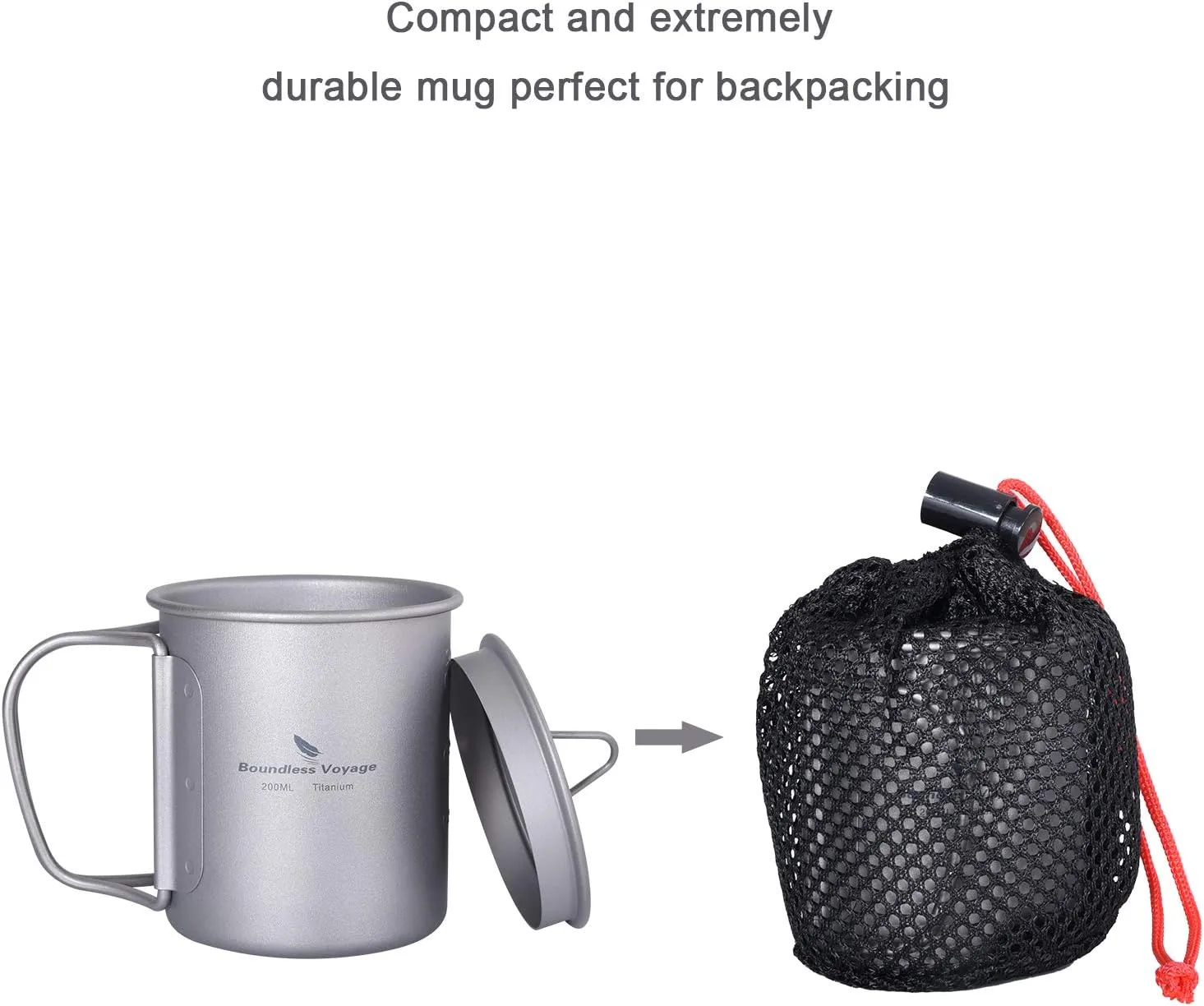 Titanium Cup Portable Camping Picnic Water Cup with Lid Outdoor Ultralight Camping Drinking Cup Mug Picnic Cutlery Cookware (Ti15141A/U)
